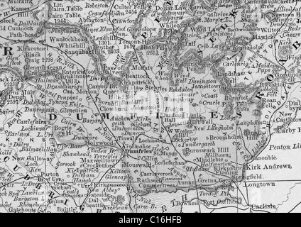 Alte Karte von Dumfries County aus original Geographie Lehrbuch, 1884 Stockfoto