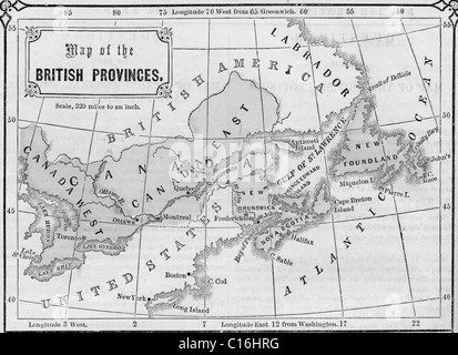 Alte Karte von Kanada aus original Geographie Lehrbuch, 1865 Stockfoto