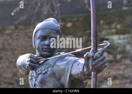 Robin Hood-Statue in der Nähe von Nottingham Castle Stockfoto