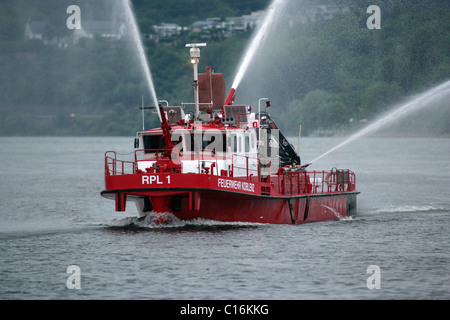 Feuer-Boot "RLP-1" während ein Rettungs-Übung an der Mosel in der Nähe von Koblenz, Rheinland-Pfalz, Deutschland, Europa Stockfoto