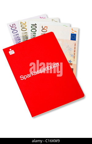 Sparbuch mit Euro-Scheine Stockfoto