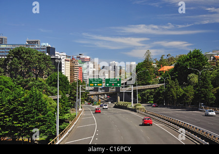 Wellington Stadtautobahn, Thorndon, Wellington, Region Wellington, Nordinsel, Neuseeland Stockfoto