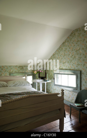 Dachgeschoss Schlafzimmer in 1830er Jahren Hudson Valley Bauernhaus, New York State Stockfoto