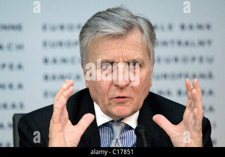 Jean-Claude Trichet, Präsident der Europäischen Zentralbank, EZB, während einer Pressekonferenz am 07.02.2008 in Frankfurt/Main Stockfoto