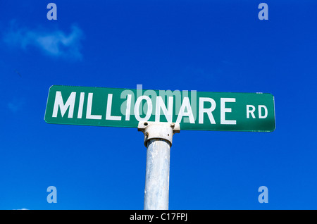 Millionär Straße Straßenschild, Virgin Gorda Island, Britische Jungferninseln, Caribbean Stockfoto