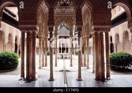 Patio de Los Leones in Alhambra, Granada, Andalusien, Spanien, Europa Stockfoto