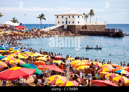 Forte de Santa Maria, Praia Porto da Barra, Salvador, Brasilien Stockfoto