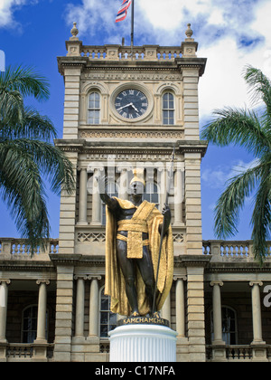King Kamehameha Statue vor staatlichen Ämtern, Honolulu. Stockfoto