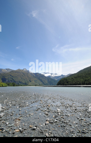 Blick auf Rob Roy Gletscher aus der Matukituki Valley, Wanaka, Otago Region, Südinsel, Neuseeland Stockfoto