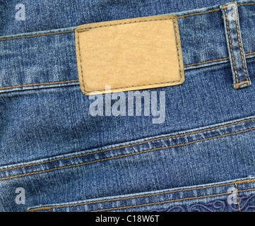 Leere Leder Label Blue Jeans Stockfoto