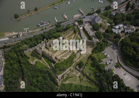 Burg Rheinfels bei St. Goar am Rhein, Luftaufnahme, Rheinland-Pfalz, Deutschland, Europa Stockfoto