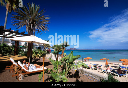 Strand-Bar in Corralejo, Fuerteventura, Kanarische Inseln, Spanien, Europa Stockfoto