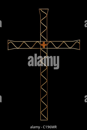 Goldenes Kreuz auf schwarzem Hintergrund isoliert. 3D illustration Stockfoto