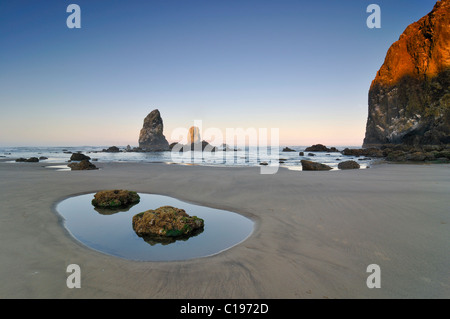 Berühmten "Haystack Rock" Monolith, erstarrte Lava-Gestein in Cannon Beach, Touristenattraktion, Clatsop County, Oregon, USA Stockfoto