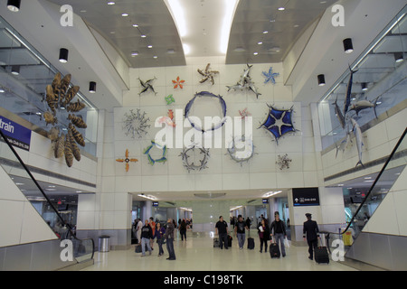 Miami Florida International Airport MIA, Luftfahrt, Nordterminal, Rolltreppe, Mann Männer männlich, Frau Frauen, Passagiere Passagiere Fahrer, öffentliche Kunst Stockfoto