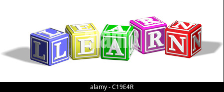 Alphabet-Buchstaben-Blöcke bilden das Wort lernen Stockfoto