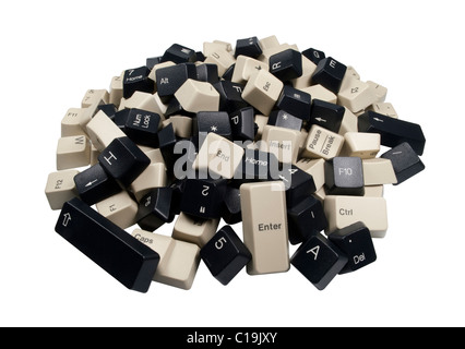 Ein Haufen von schwarzen und weißen Computer-Tastatur-Tasten isoliert auf weißem Hintergrund Stockfoto
