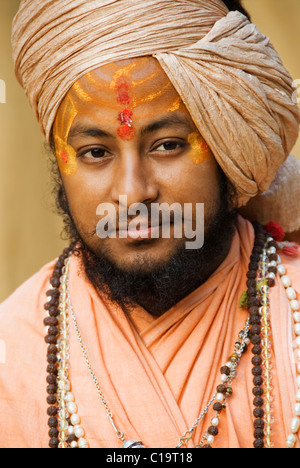 Porträt eines Sadhu lächelnd, Haridwar, Uttarakhand, Indien Stockfoto