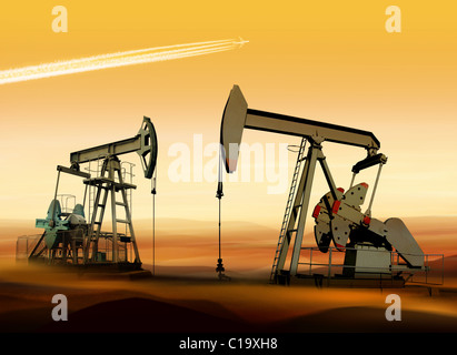 Ölpumpen in Wüste Ort des Nahen Osten arbeiten Stockfoto