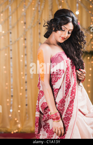 Braut in Bengali Tracht Stockfoto