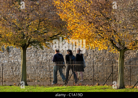 Studenten, die zu Fuß in Park im Herbst an der Universität Oxford, Oxfordshire, England, UK Stockfoto