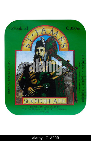 Caledonian St James Scotch Ale-Flaschen-Etikett - 1988-1990. Stockfoto