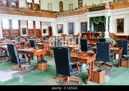 AUSTIN, Texas, Vereinigte Staaten — Innenministerium der Senatskammer der Legislative des Bundesstaates Texas im Texas State Captiol in Austin, Texas. Der Senat besteht aus 31 Mitgliedern. Stockfoto