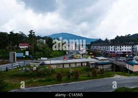 Das Stadtzentrum von Tanah Rata, ein beliebtes Touristenziel in Mayaysias Cameron Highlands. Stockfoto