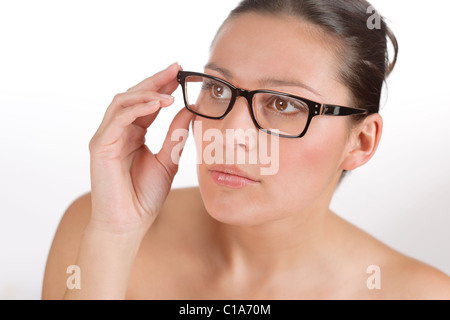Designer Brillen - Porträt trendige Frau Stockfoto