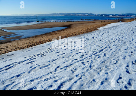 Exmouth Strand (Meer) einige Schnee - Devon Stockfoto