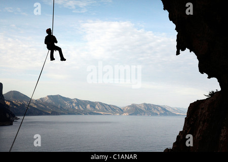 Klettern, Golfo di Orosei, Supramonte, Baunei (OG), Sardinien, Italien, Europa Stockfoto