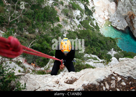 Klettern, Golfo di Orosei, Supramonte, Baunei (OG), Sardinien, Italien, Europa Stockfoto