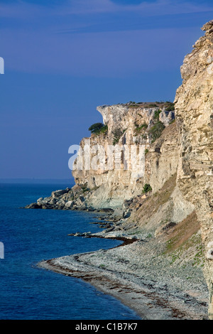 Kalksteinfelsen Högklint / Hoegklint in der Nähe von Visby, Insel Gotland, Schweden Stockfoto
