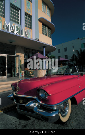 USA, Florida, Miami Beach, rosa Cadillac Hotel Marlin Stockfoto