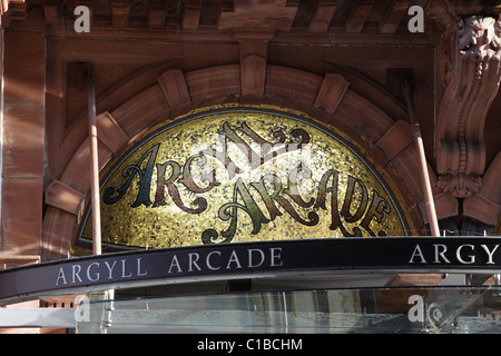 Argyll Arcade zu unterzeichnen, im Stadtzentrum von Glasgow, Schottland, Vereinigtes Königreich Stockfoto