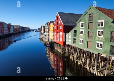 Malerischen alten Fischerei Lagerhäuser, Trondheim, Sor-Tröndelag, Norwegen Stockfoto