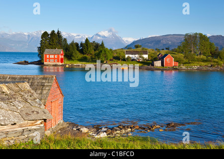 Idyllische ländliche Insel im Hardanger Fjord, Hordaland, Norwegen Stockfoto