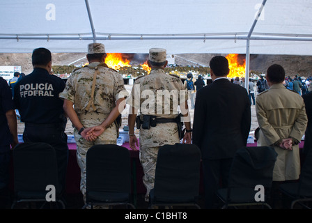 Die größte Beschlagnahme von Marihuana in der mexikanischen Geschichte und seine brennen fand in Tijuana, Baja California am 18. Oktober 2010 statt. Stockfoto