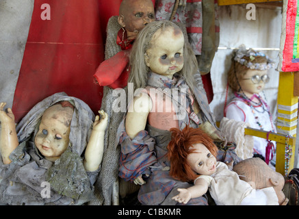 Puppen-Kopf auf Puppe Insel In Xochimilco Kanäle Mexico City-Mexiko Stockfoto