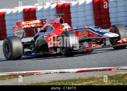 Jungfrau Marussia Racing Formel Eins Fahrer Jerome D'Ambrosio in Montmelo Circuit, Barcelona, Spanien 2011 Stockfoto