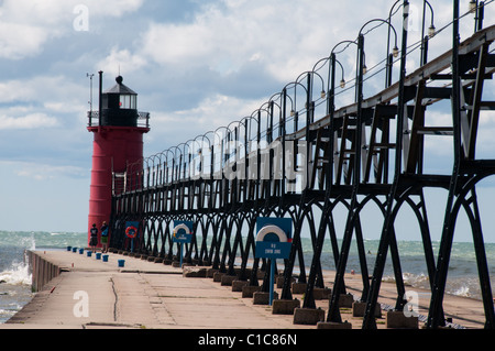 South Haven Pier Süd Licht; South Haven, Michigan; USA Stockfoto