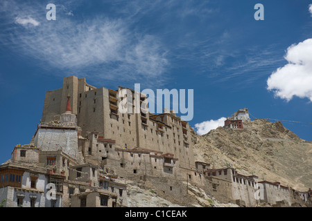 Leh Palace überragt die Altstadt mit der Namgyal Tsemos Gompa hinter Leh (Ladakh) Jammu & Kaschmir, Indien Stockfoto