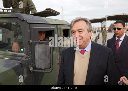 UN-Hochkommissar für Flüchtlinge António Guterres an der tunesischen Grenze, Ben Gardane, Tunesien Stockfoto