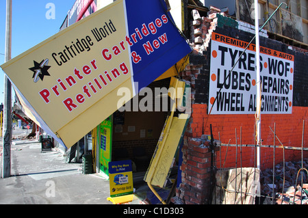 Geschäfte beschädigt vom 22. Februar 2011 Erdbeben, Linwood, Christchurch, Region Canterbury, Südinsel, Neuseeland Stockfoto