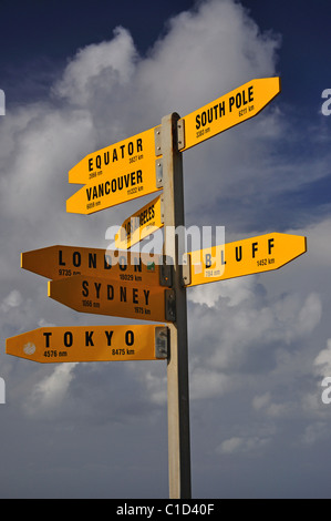 Internationale Zeichen post, Cape Reinga Lighthouse, Cape Reinga, Northland Region, Nordinsel, Neuseeland Stockfoto