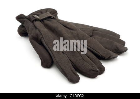 Schwarze Lederhandschuhe auf weißem Hintergrund Stockfoto