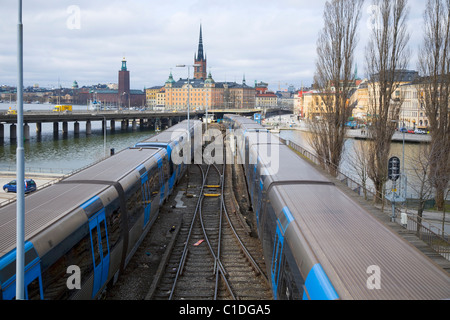 Stockholmer u-Bahn zwischen den Stationen Slussen und Altstadt, Schweden. Stockfoto