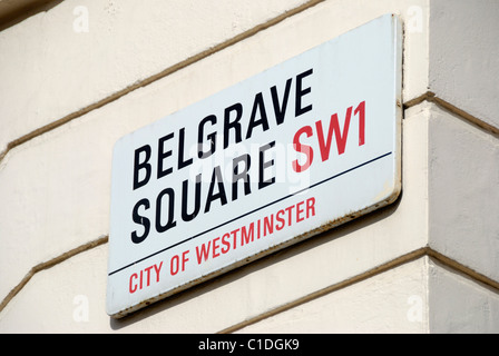 Belgrave Square SW1 Straßenschild, London, England Stockfoto