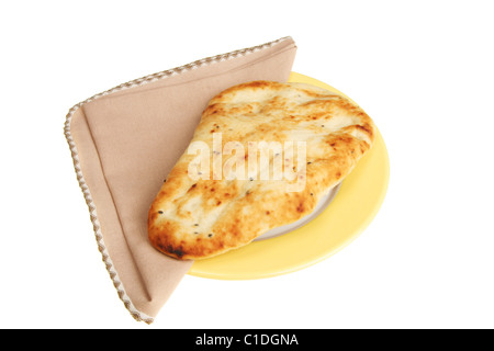 Naan-Brot und Serviette auf einem Teller Stockfoto