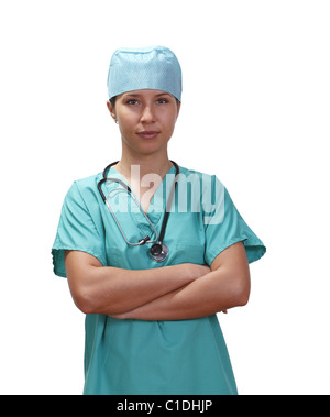 Porträt einer zuversichtlich Ärztin mit Armen gekreuzt. Stockfoto